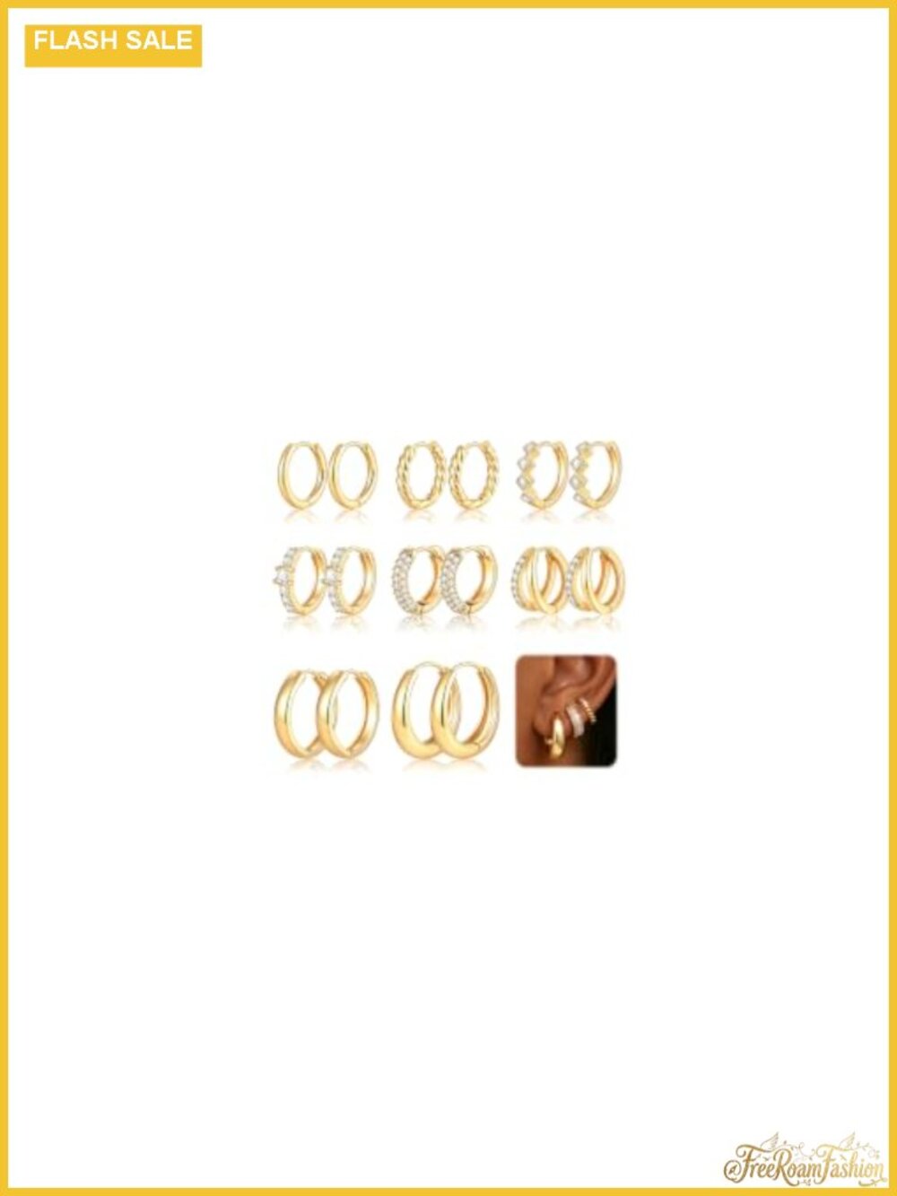 8 Pairs Gold Plated Hoop Earrings Set Hypoallergenic Nickel Free Stackable